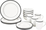 Set de veselă Amazon Basics Cafe cu margine neagră, 16 piese, pentru 4 persoane