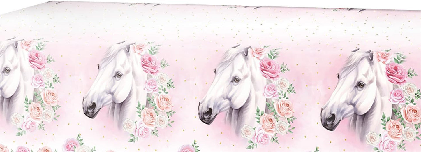 Set de petrecere cu 51 de piese, farfurii de hârtie cu cai roz, pahare, șervețele, pentru copii, fete, băieți, decorațiune de masă cu cai pentru ziua de naștere