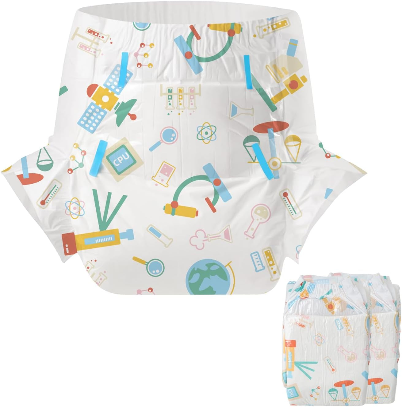Scutece pentru adulți CutiePlusU, pachet de 2, chiloți de incontinență de unică folosință cu clapete pentru femei și bărbați, absorbție maximă peste noapte - Little Prince (mediu 71-96 cm)