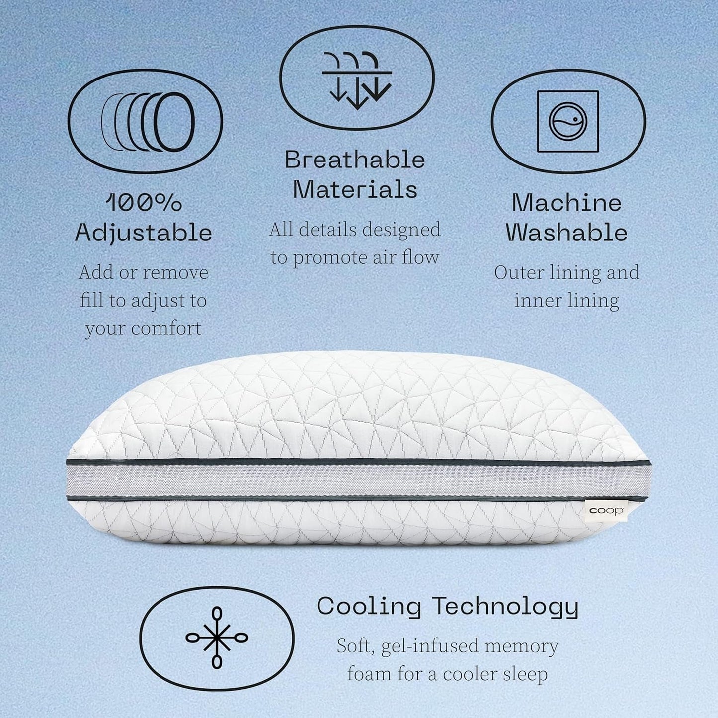 Coop Home Goods Eden Cool pernă reglabilă, dimensiune King, spumă de memorie reglabilă cu infuzie de gel, țesătură Lulltra moale și respirabilă, ideală pentru toți dorminții, ecologică, Perne standard Naty Shop