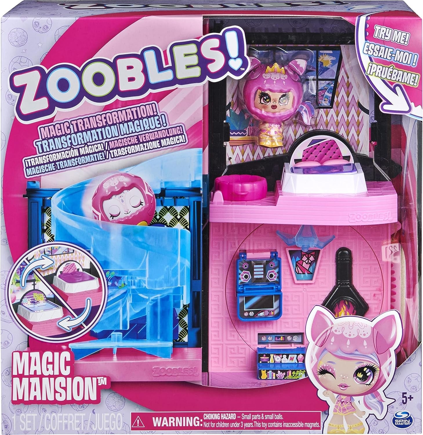 Zoobles Magic Mansion Casă de vis transformabilă cu 6 camere, tobogan și accesorii