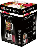 Russell Hobbs Standmixer 2-In-1 [1,5L Glasbehälter Mixer & 0,6L Mini Smoothie Maker -To-Go-Trinkflasche Inkl. Deckel] Spülmaschinenfest, Impuls-/Ice-Crush Funktion, Becher BPA Frei, Edelstahl 23821-56 Bucatarie Naty Shop