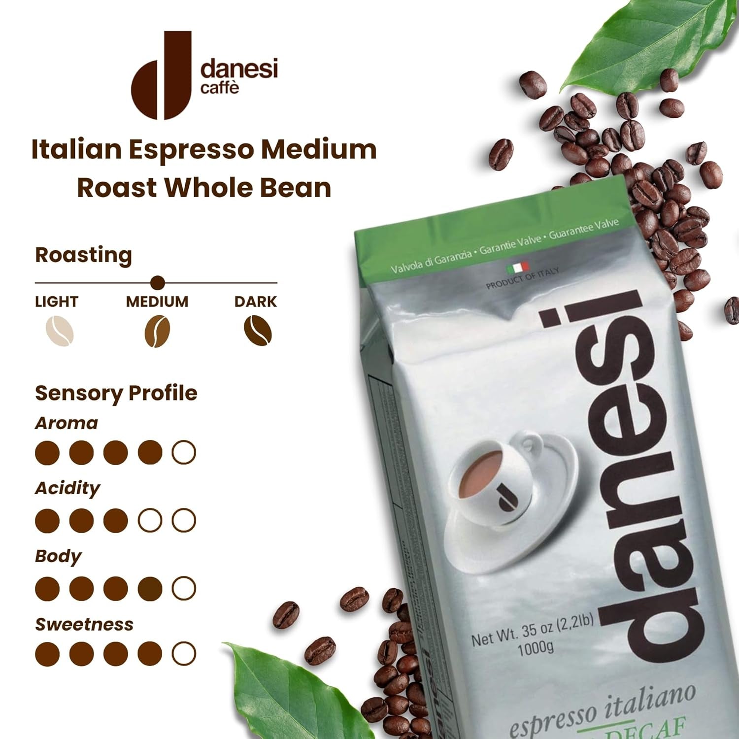 Danesi Decafeinato (Decofeinizat), Fasole, 1 Pachet (1 x 1 kg)