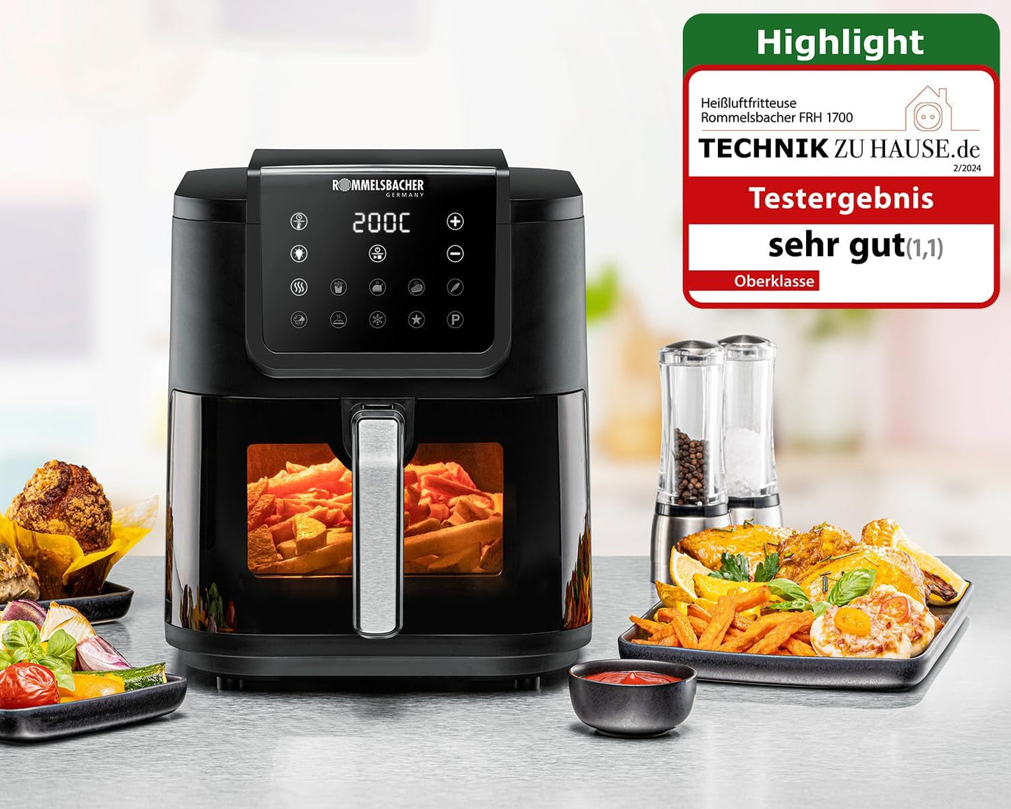 ROMMELSBACHER Friteuză cu aer cald cu fereastra FRH 1700, 10 programe, silentioasa Electrocasnice Naty Shop