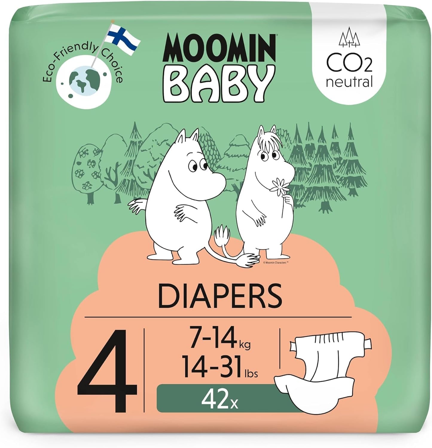 Scutece Moomin Baby Eco, mărimea 3, 5-8 kg, 48 bucăți, scutece premium moi | Moi și prietenoase cu pielea, respirabile, absorbante, fără substanțe chimice inutile |