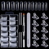 Set de 120 de forme pentru unghii, extensii de unghii, forme cu gel pentru unghii, set de forme pentru unghii cu perie cu două capete și pilă pentru unghii cu cleme, pentru unghii cu gel