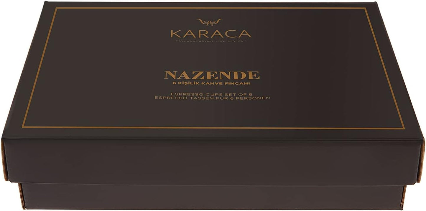 Set de cești espresso din porțelan KARACA Nazende - cești de cafea turcească de 80 ml cu farfurioare, serviciu de cafea modern cu 12 piese cu 6 cești de cafea și 6 farfurioare, cești Mocha - alb