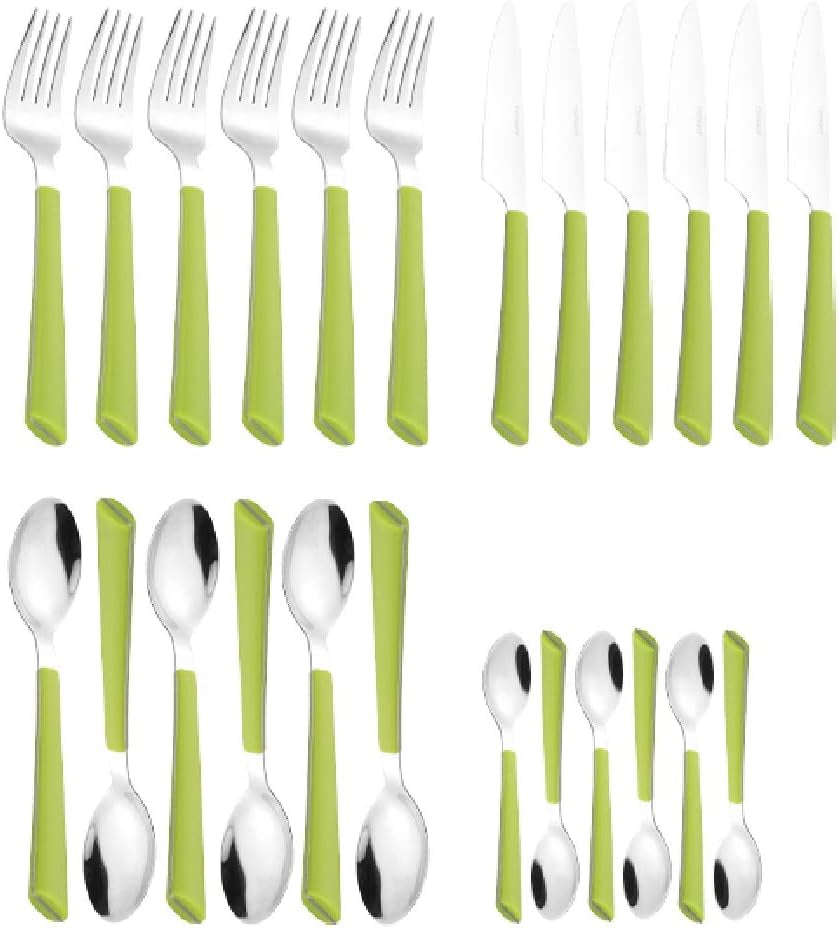 Tacâmuri JANE, oțel inoxidabil lustruit 18/0, mânere din plastic verde, 24 bucati Bucatarie Naty Shop