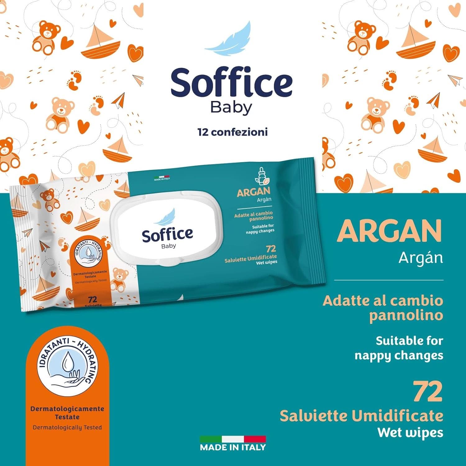 Feuchttücher Für Neugeborene, 72 Stück, Pop-Up Argan – Zubehör Und Produkte Für Die Hygiene Des Babys, Ideal Für Windelwechsel Und Kindergarten – Baby Wipes Sanft Und Reinigend – 12 Packungen Naty Shop