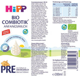 Formulă combiotică organică HiPP PRE, gata de băut (6 x 200 ml), lapte pentru sugari de la naștere, conține doar lactoză ca și carbohidrat, de cea mai bună calitate organică