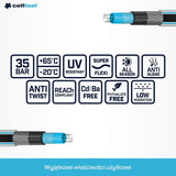 Furtun de grădină Cellfast MULTIFLEX PRO, durabil, cu 6 straturi, împletitură tricotată ATS2, rezistent la UV și alge, fără metale grele, tehnologie de catifea, 35 bar, -20/+65°C, 3/4", 30m