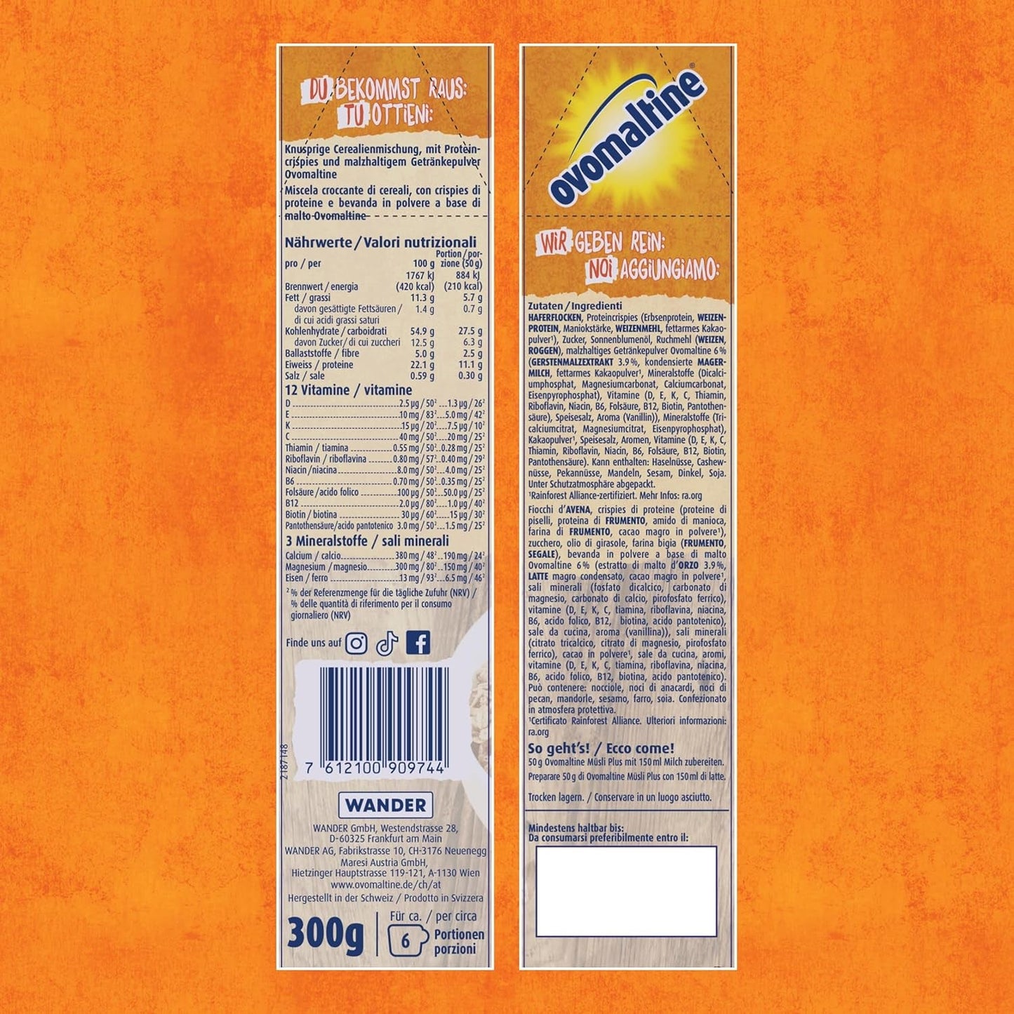 Ovomaltine Crunchy Protein Muesli Plus - Mix crocant de cereale cu fulgi de ovăz, care conține 22% proteine, cu o treime mai puțin zahăr și o crocanță incomparabilă (1 x 300g)