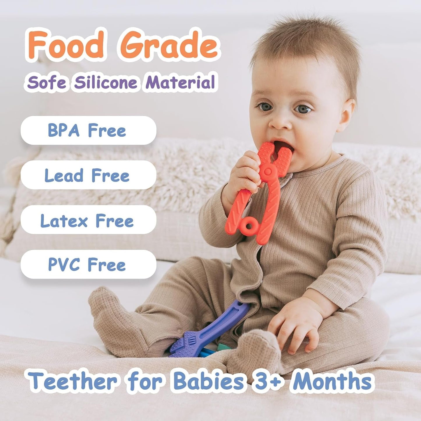 Inel de dentiție pentru bebeluși [Original] - Jucărie de dentiție din silicon, inel de dentiție răcoritor, ajutor pentru dentiție, fără BPA | Jucării, accesorii și cadouri pentru copii mici de 3+ luni | Pachet de 4