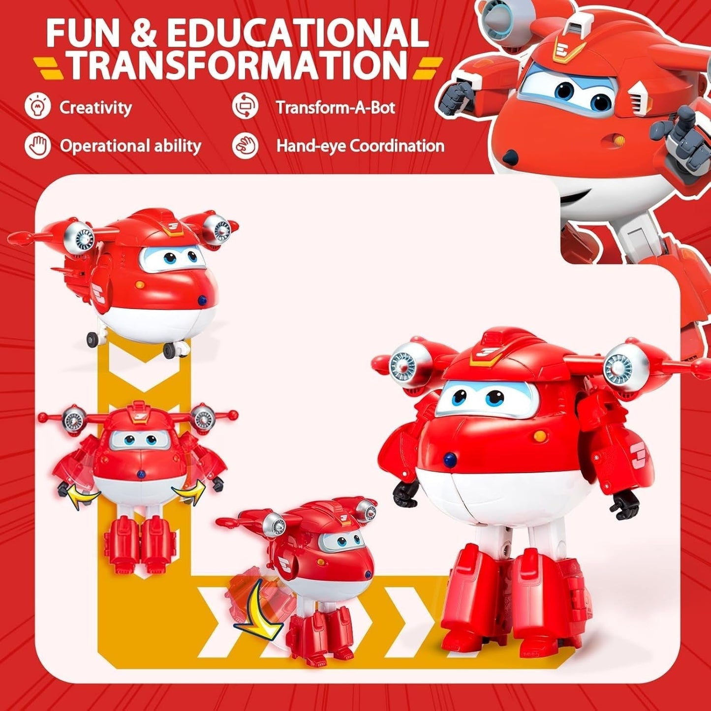 Auldey EU740283 Super Wings Transformer Figura JETT Supercharge 12 Cm, Colorat Action figures Naty Shop