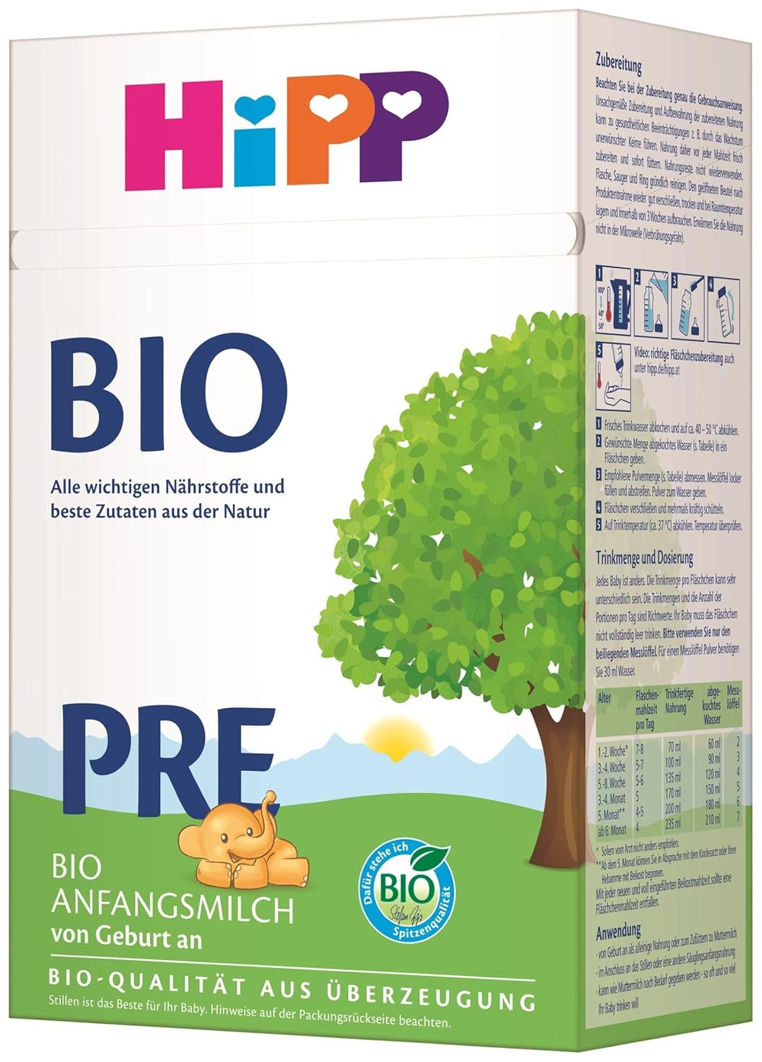 Lapte pentru sugari organic HiPP PRE (4 x 600g), de la naștere, conține doar lactoză ca și carbohidrat, de cea mai bună calitate organică