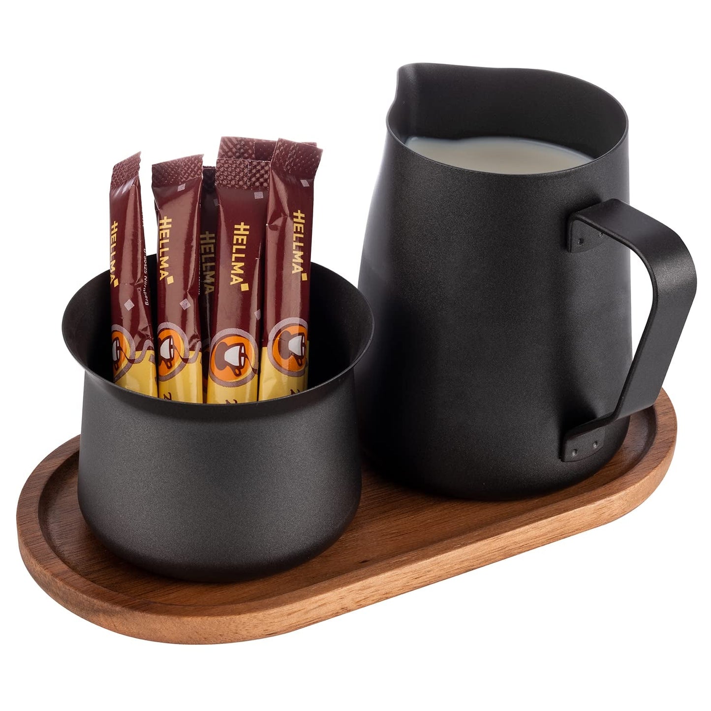 Set lapte și zahăr APS 634, set de 5 piese, lemn de salcâm, oțel inoxidabil, strat antiaderent, negru