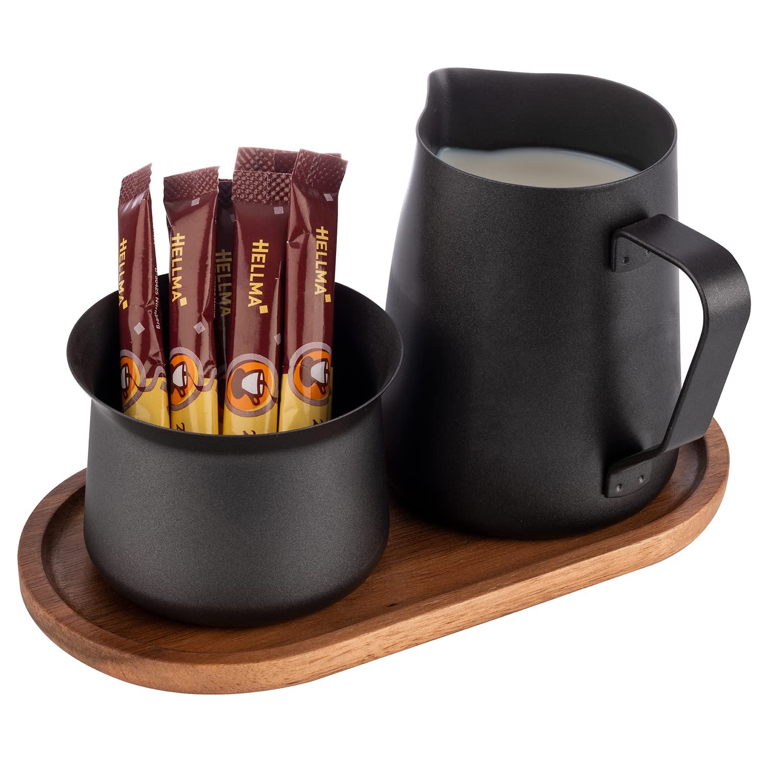Set lapte și zahăr APS 634, set de 5 piese, lemn de salcâm, oțel inoxidabil, strat antiaderent, negru