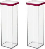 Rotho Loft set de 5 borcane de depozitare cu capac, diferite dimensiuni, plastic alimentar (PP) fără BPA, transparent/roșu, (21,4 x 21,4 x 23,5 cm) Cutii depozitare alimente Naty Shop 2 L pătrat (pachet de 2)