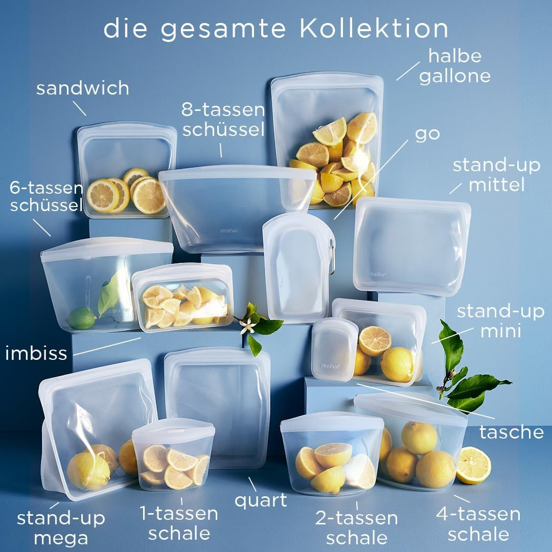 Stasher Bag Premium silicon sac reutilizabil pentru alimente, jumătate de galon, albastru, durabil, cuptor, mașină de spălat vase și congelator sigur, ecologic, sac de prânz, pentru prepararea alimentelor, 1893ml Cutii depozitare alimente Naty Shop