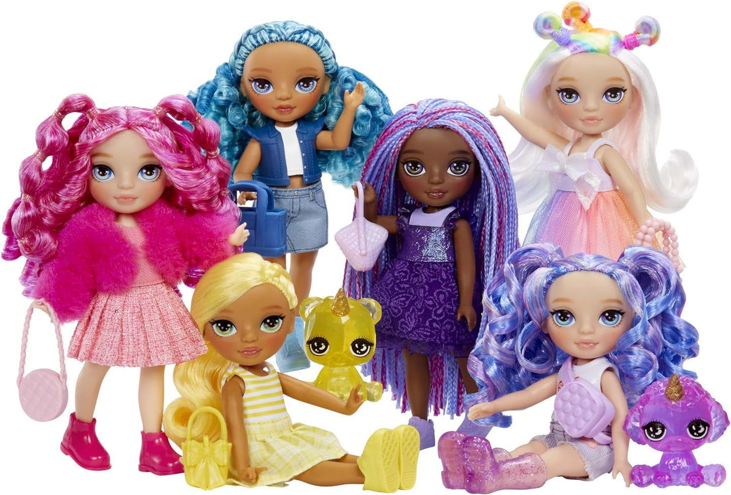 Rainbow High Littles - Opal Raine - Păpușă de modă mică, articulată - Păpușă de 14 cm în culorile curcubeului cu geantă și unicorn magic - pentru copii și colecționari, Curcubeu