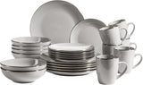 MÄSER Ramă metalică, Set de veselă modern pentru 6 persoane cu ramă de culoarea alamei, Serviciu combinat cu 24 de piese cu forme de cupe fără ramă, Gresie, Gri