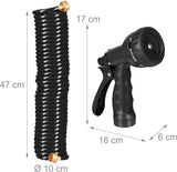 Furtun spiralat Relaxdays, extensibil până la 10 m, furtun flexibil de grădină cu pulverizator de apă, 7 modele de pulverizare, negru