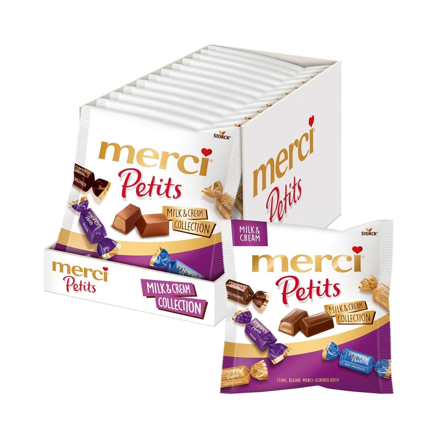 Cremă de cafea Merci Petits – 12 x 125 g – Praline mici de ciocolată albă pe ciocolată fină cu cremă de cafea – Praline de ciocolată ambalate individual