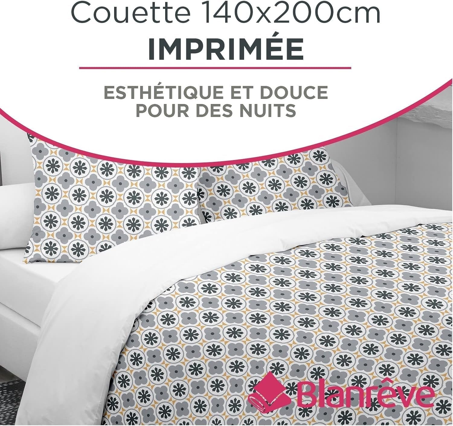 Blanrève Husă de plapumă Imprimată sau simplă, Temperată, Pentru pat single, Ecologică, Ușor de întreținut, 140 X 200 Cm, Alb, Gri Plapumi si pilote Naty Shop
