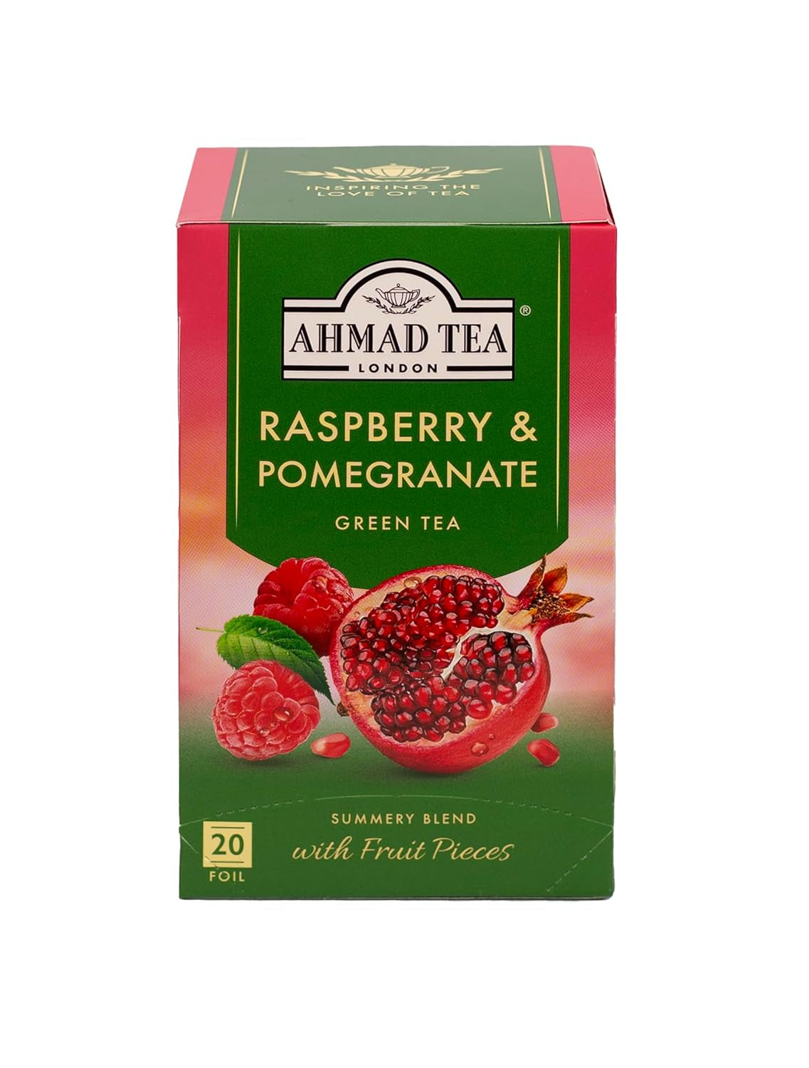 Ahmad Tea - Ceai verde - Pliculețe de ceai ambalate individual, cu aromă sigilată, conținând 2 g de ceai per porție - 20 de pliculețe de ceai cu bandă