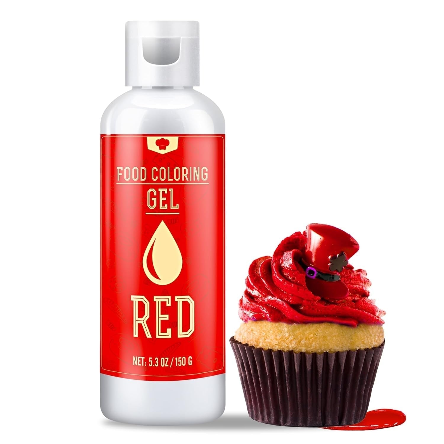 Lebensmittelfarbe Gel - 150G Konzentrierte Gel Lebensmittel Farben Zum Backen, Kuchen Dekorieren, Kekse Und Macaron - Zuckerfrei Food Coloring Für Getränken, Osterei, DIY Seifen Und Basteln (Weiß) Naty Shop Rot