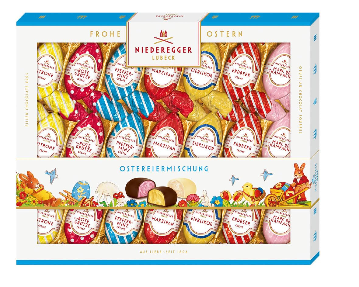 Niederegger | Mix pentru ouă de Paște | 1 x 262g | Ouă de Paște cu diverse umpluturi de marțipan și praline | Acoperite cu ciocolată neagră și albă | Cadou de Paște