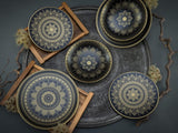 CreaTable, 23588, seria MANDALA GOLD - Negru, set de veselă cu 12 piese, set de farfurii din gresie, potrivit pentru mașina de spălat vase și cuptorul cu microunde, producție de calitate