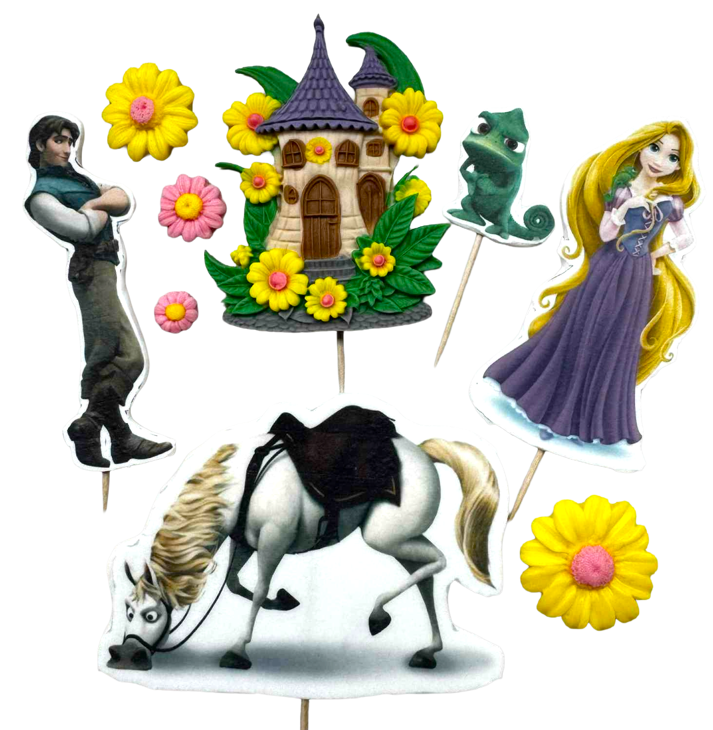 DulceCraft Set 9 Decoratiuni Comestibile Rapunzel - Figurine Din Pasta De Zahar 1-10 cm Pentru Torturi