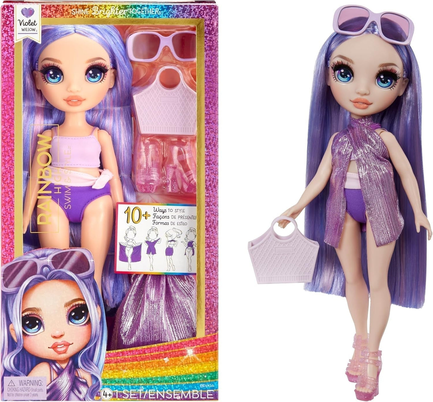 Rainbow High Swim & Style - Ruby (roșu) - păpușă înaltă de 28 cm cu pareo strălucitor, poate fi purtată în 10+ moduri - costum de baie extensibil, sandale, accesorii de joacă - jucărie - ideală pentru 4 până la 12 ani Papusi Naty Shop Violet