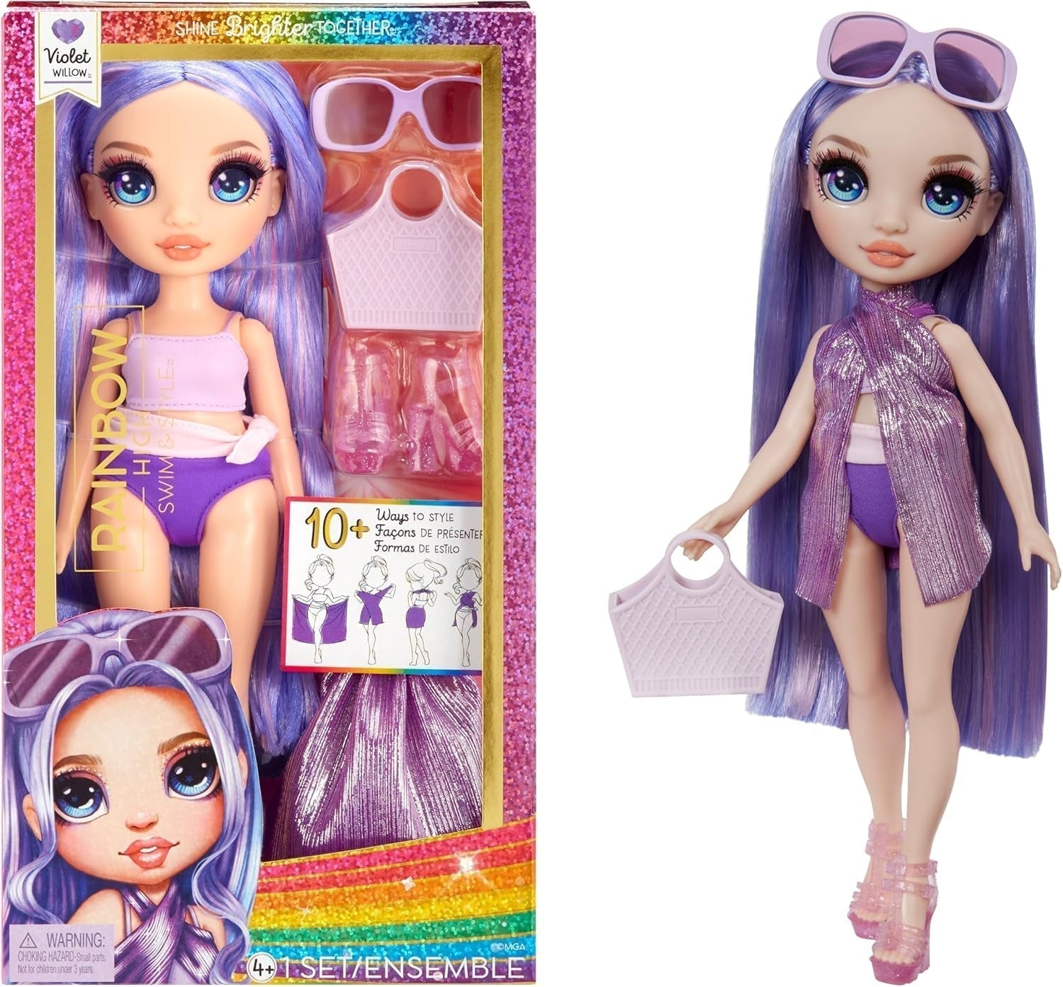 Rainbow High Swim & Style - Ruby (roșu) - păpușă înaltă de 28 cm cu pareo strălucitor, poate fi purtată în 10+ moduri - costum de baie extensibil, sandale, accesorii de joacă - jucărie - ideală pentru 4 până la 12 ani Papusi Naty Shop Violet
