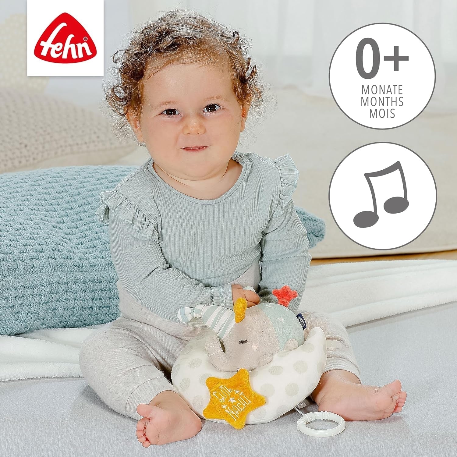 Fehn cutie muzicală copil elefant în lună - broderie "Glow-in-the-dark" cu melodia "The moon has risen" - jucărie de pluș pentru a vă ajuta să adormiți - jucărie pentru copii în mișcare și acasă - de la 0+ luni Jucarii Bebe Naty Shop