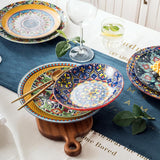 Set de veselă din porțelan HENXFEN LEAD, set de veselă cu 12 piese pentru 4 persoane, set de veselă colorat pentru 4 persoane - farfurii pictate manual, farfurii de desert, farfurii de supă - stil boem