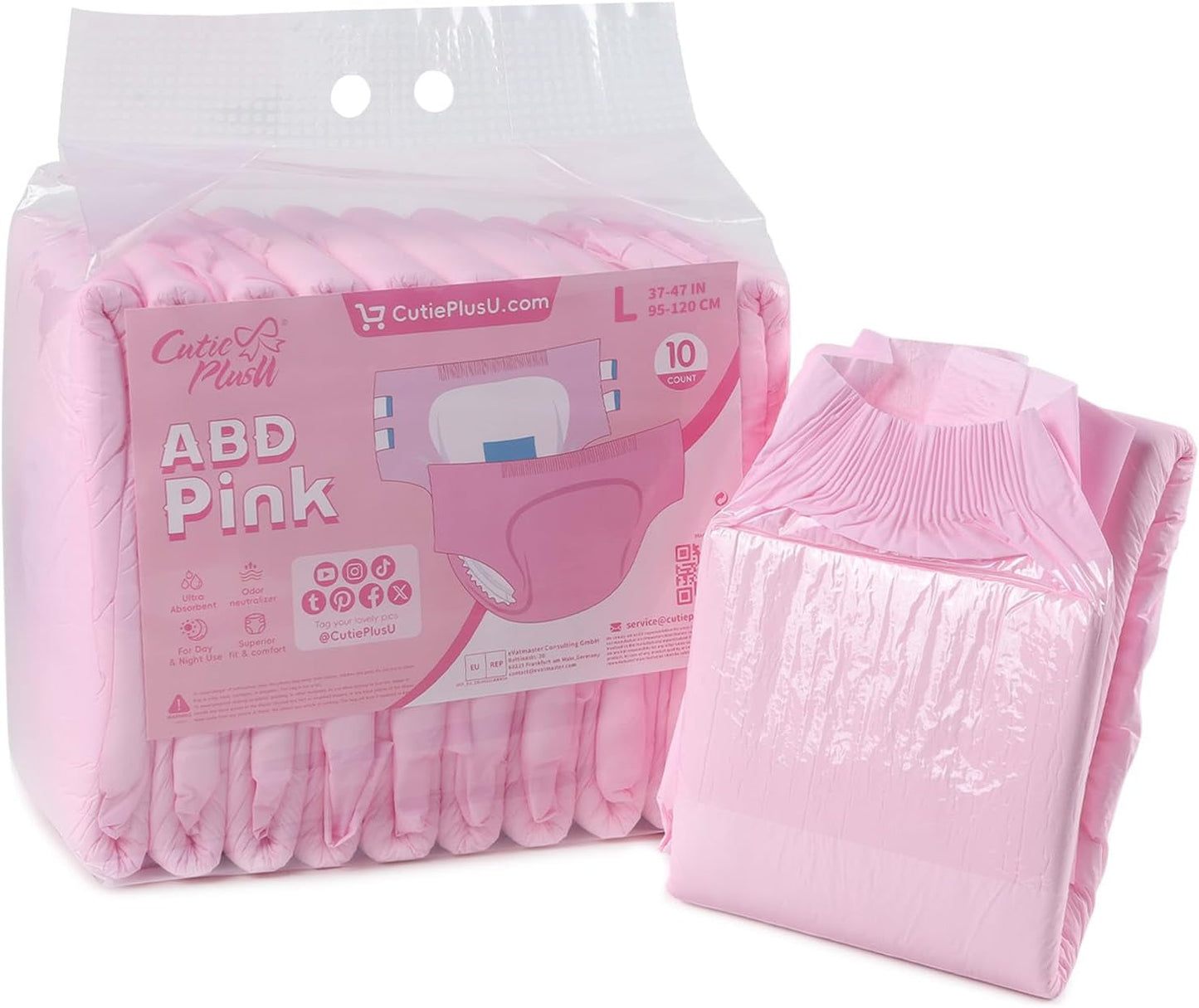 Scutece pentru adulți CutiePlusU, pachet de 10 chiloți de incontinență de unică folosință cu bucle pentru femei și bărbați, absorbție maximă peste noapte - Albastru (mărime mare 94-119 cm)