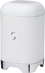 KitchenCraft Lovello caddy pentru ceai, caddy din oțel alb, suprafață texturată, stil 1950 cu capac, pentru ceai vrac și pliculețe de ceai, 11 cm x 11 cm x 19 cm, Ice White Cutii depozitare alimente Naty Shop Alb gheață Zahăr