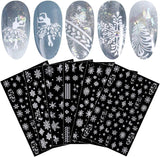 JMEOWIO Nagelsticker Weihnachten Weiß Glitter 8 Blatt Nail Art Sticker Selbstklebend Nagelaufkleber Schneeflocke Winter Holiday Dekoration Nageldesign Zubehör