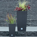 Ghiveci/ghiveci cu aspect de ratan Prosperplast cu insert | 32,5 x 32,5 x 61 cm | antracit | rezistent la intemperii și UV | fabricat din plastic robust | pentru interior și exterior