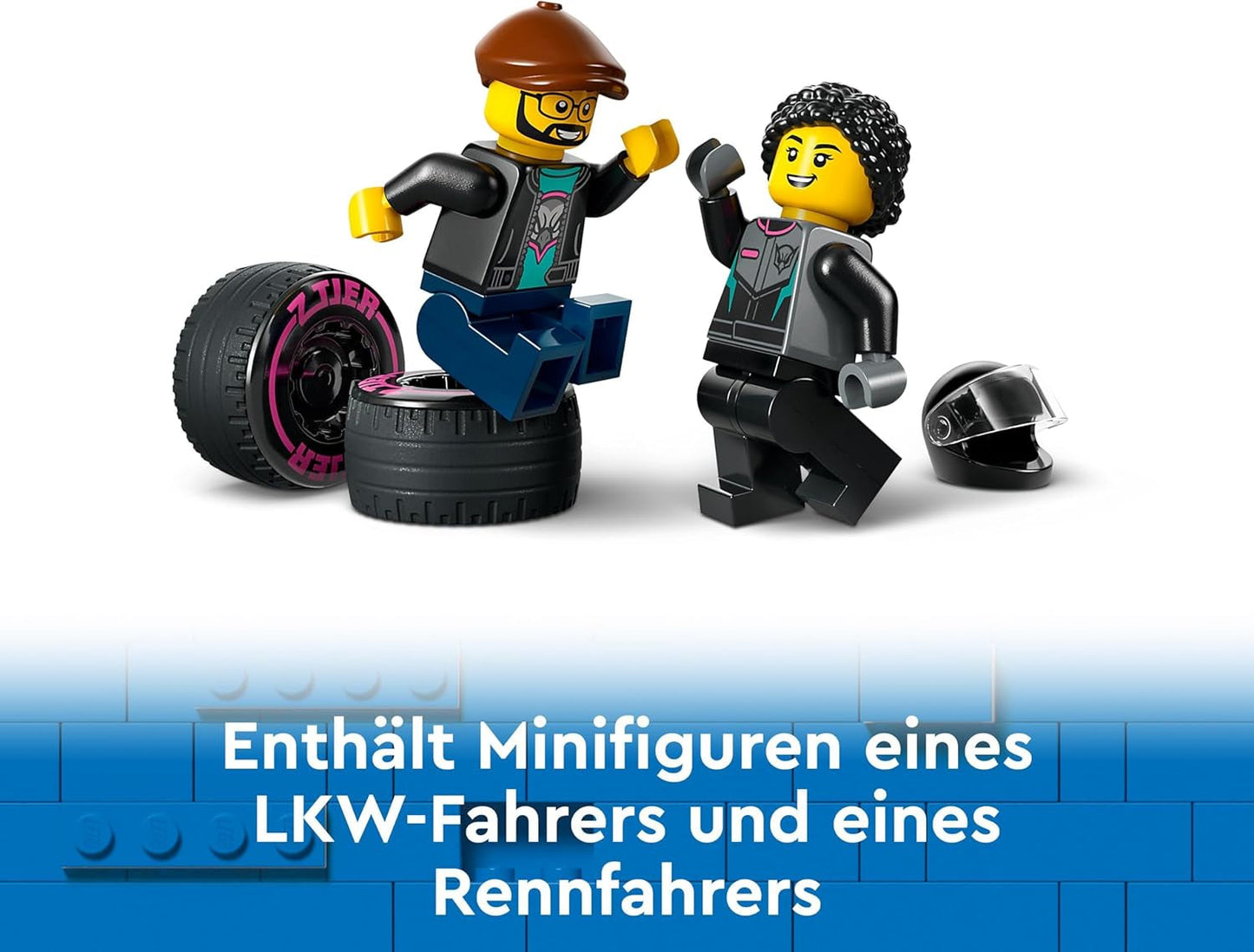 LEGO City Car Transporter cu mașină de curse, camion jucărie cu rampă de încărcare reglabilă și mașină de curse, set de construcție cu 2 minifigurine, șofer de curse și șofer de camion, copii de peste 6 ani 60406 Seturi de constructie Besuche den LEGO-Store