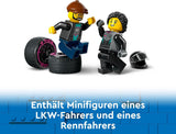 LEGO City Car Transporter cu mașină de curse, camion jucărie cu rampă de încărcare reglabilă și mașină de curse, set de construcție cu 2 minifigurine, șofer de curse și șofer de camion, copii de peste 6 ani 60406 Seturi de constructie Besuche den LEGO-Store