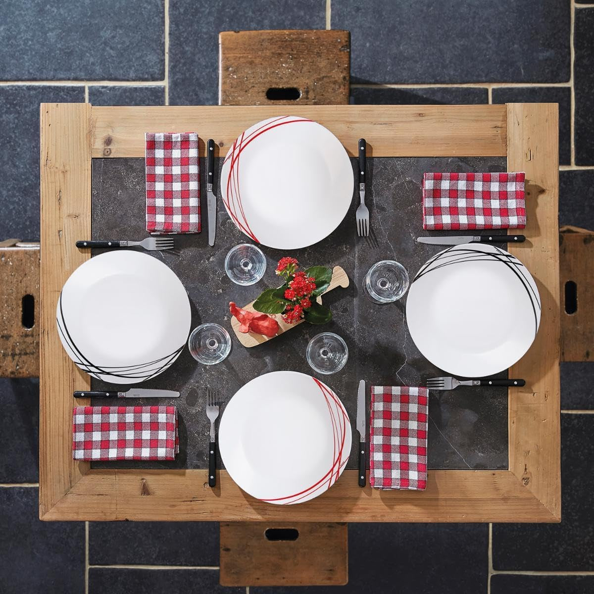 Set de veselă din sticlă opal, extra robust, pentru 6 persoane, fără BPA, 18 piese