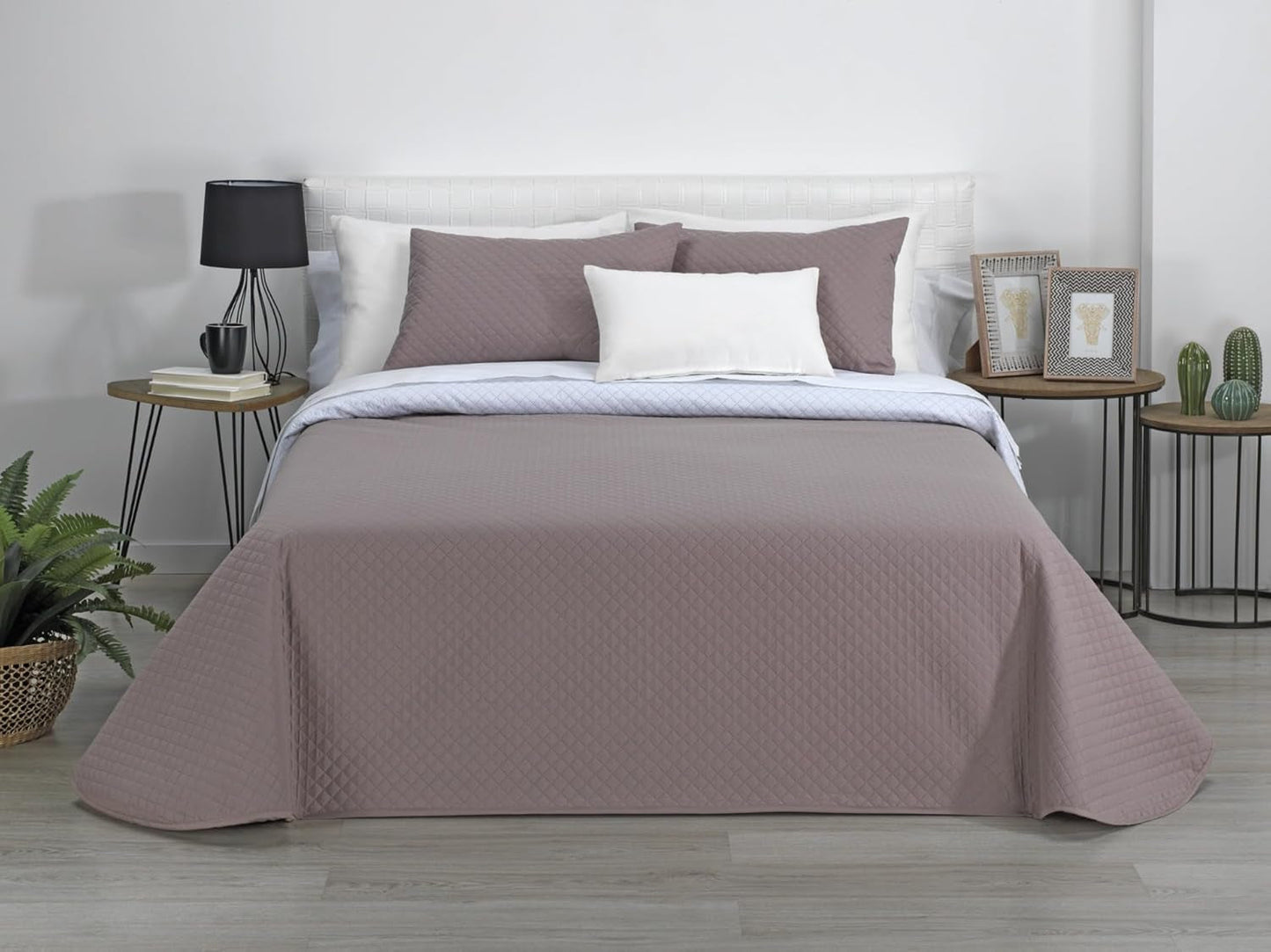 Estoralis | AVA | Cuvertură Boutique Reversibilă | Pentru toate anotimpurile | Culoare - Alb/Taupe | Pentru pat de 140/150/160 cm. pat. (250 X 270 Cm. Ancho X Alto) | Cuvertură cu matlasare Plapumi si pilote Naty Shop Titlu implicit