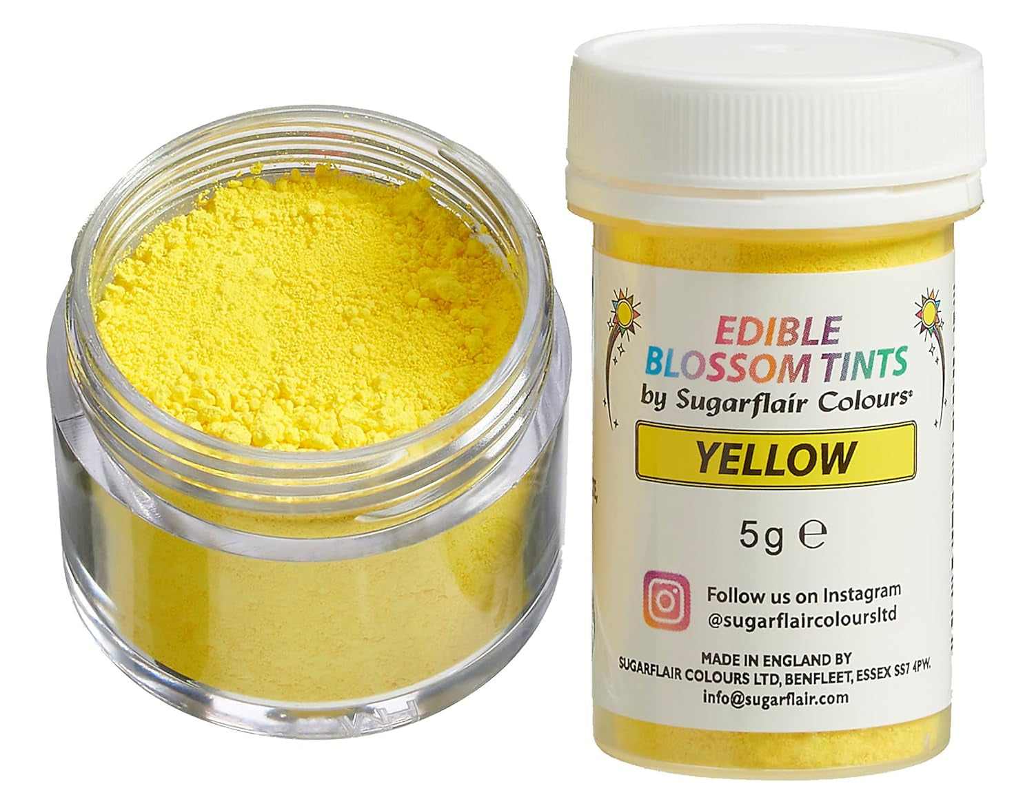 Sugarflair Blossom Tint Dust Pudră de Colorant Alimentar Galben - Pudră de Colorant Alimentar pentru Decoruri de Tort, Pastă de Zahăr, Fondant, Glazură, Ciocolată, Cremă de Unt, Macarons și Mai Multe - 5G