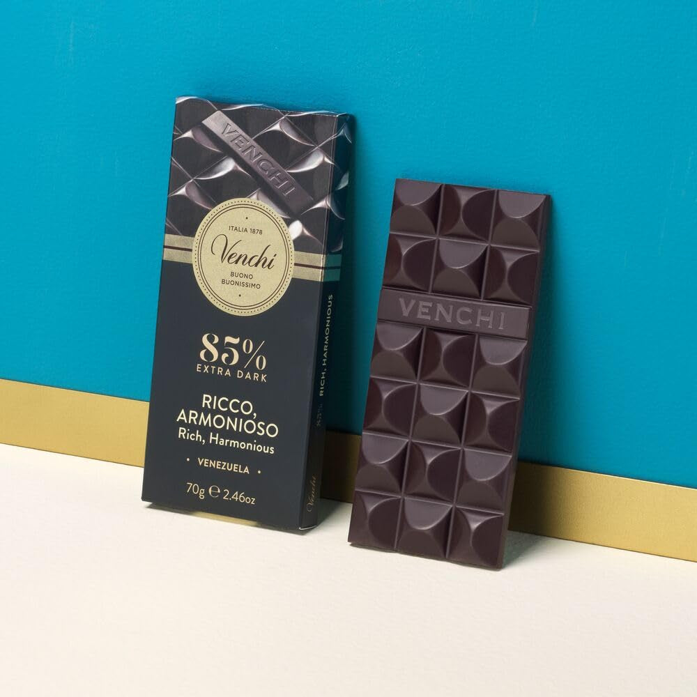 Venchi - Baton de ciocolată 85%, 70g - Cu boabe de cacao prăjite crocante - Fără gluten - Vegan