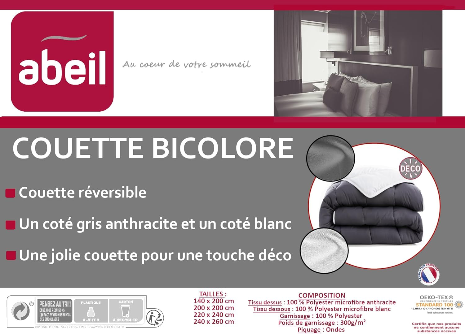 Abeil plapuma 200 X 200 Cm, bicolor, alb și gri Plapumi si pilote Naty Shop