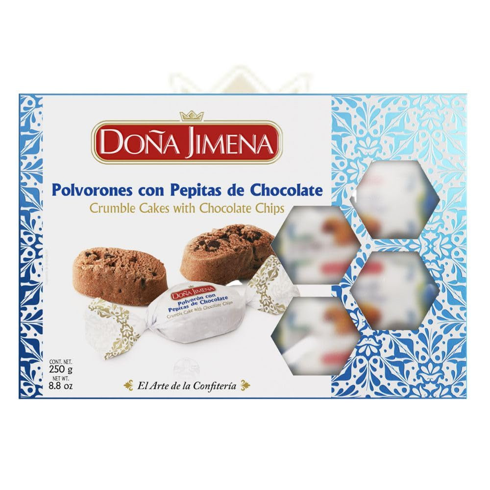 – Polvorones de ciocolată cu bucăți de ciocolată, cea mai înaltă calitate, biscuiți tipici de Crăciun, rețetă artizanală, 250 g (pachet de 2)