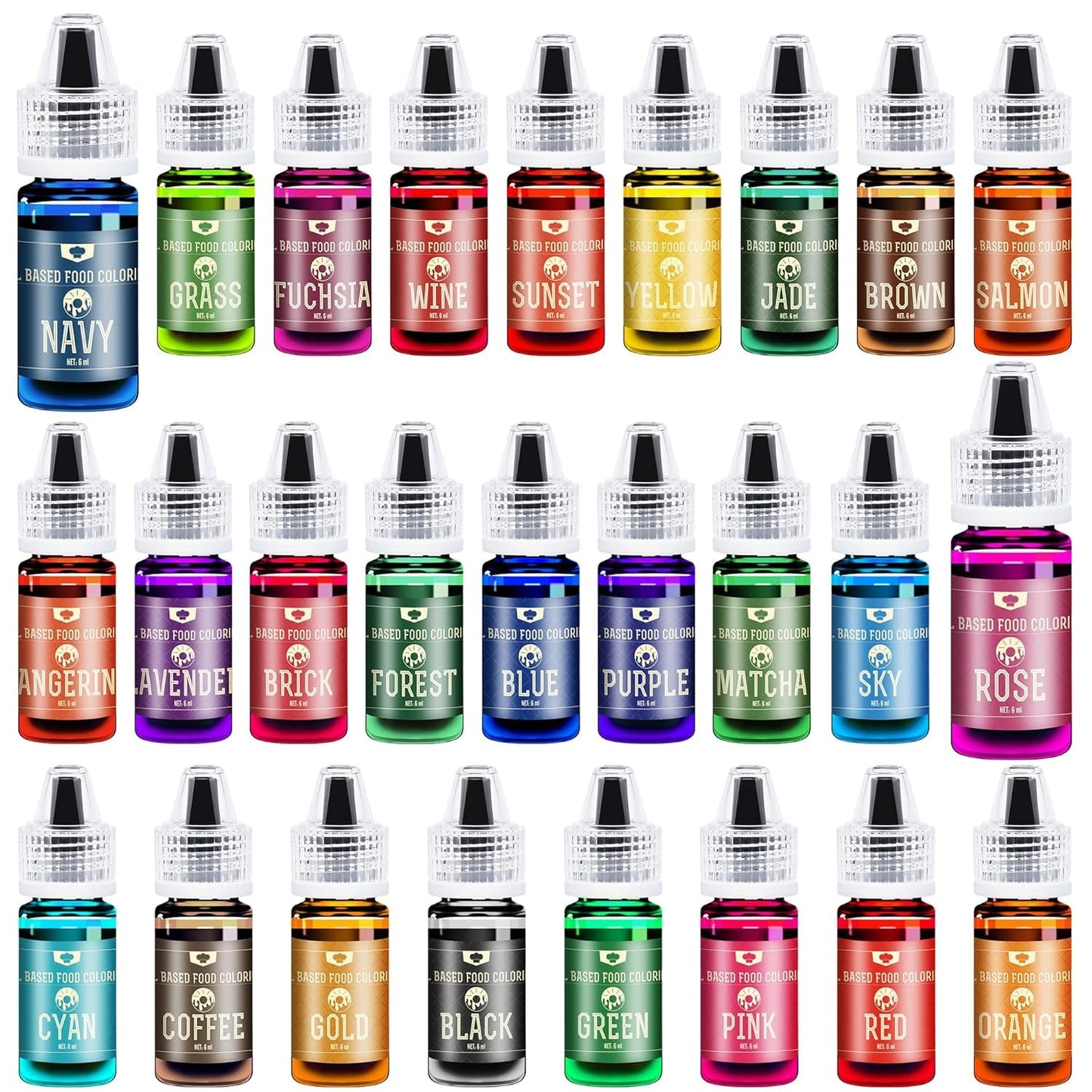 Colorant alimentar liposolubil pentru ciocolată - 10 culori coloranți alimentari pe bază de ulei pentru fondant, copt, prăjituri, fursecuri - colorant alimentar lichid fără aromă pentru unt de cacao, prăjituri, cremă de unt - 6 ml fiecare